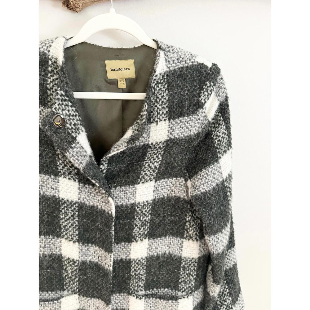 Bandolera Plaid‎ Wool Blend Coatigan Womens Size Medium Grey White - Picture 3 of 4